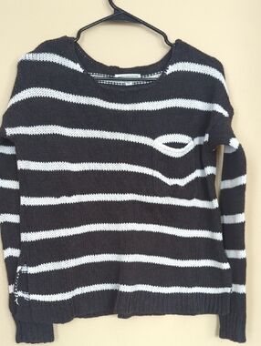 Grey and White Striped Knit Sweater